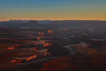 The beautiful landscape of Dead Horse National Park at sunset in summer