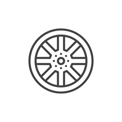 Fototapeta premium Alloy wheel line icon, outline vector sign, linear style pictogram isolated on white. Symbol, logo illustration. Editable stroke