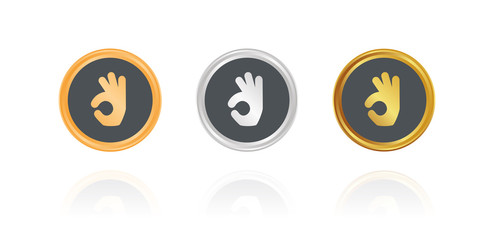 Handgeste - Zustimmung - Bronze, Silber, Gold Buttons