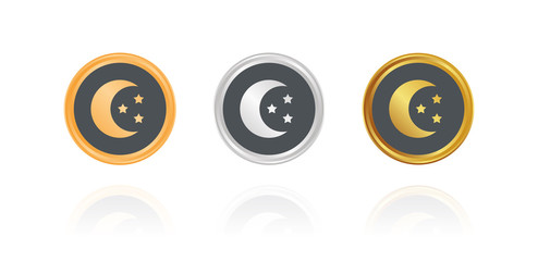 Mond und Sterne - Bronze, Silber, Gold Buttons
