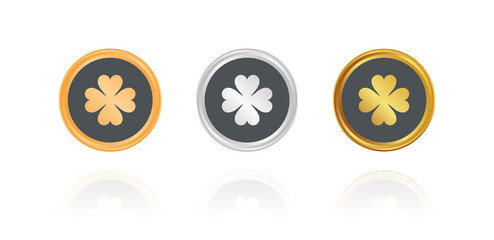 Kleeblatt - Glückssymbol - Bronze, Silber, Gold Buttons