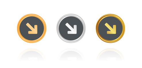 Pfeil rechts unten - Bronze, Silber, Gold Buttons