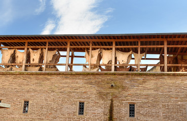 Fototapeta premium Leather drying in the tannery. Fes, Morocco