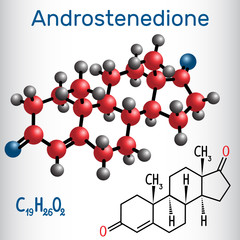 Androstenedione (androgen steroid hormone ) - structural chemical formula and molecule model
