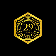 Logo badge Anniversary Black and Gold 29 Years. logo Vector illustration