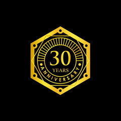 Logo badge Anniversary Black and Gold 30 Years. logo Vector illustration