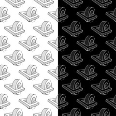 Set of geometric ornaments. Black and white seamless patterns