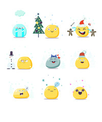 Vector set of cute emoji characters. Christmas time. Flat style.