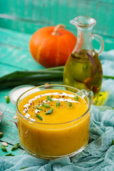 Cream of pumpkin soup with sour cream sauce