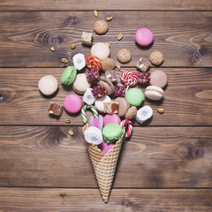 sweets in a waffle cone