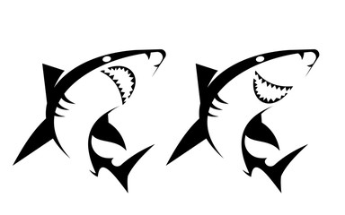 Set of Shark. Creative vector symbol of fishing club or fishing shop.  