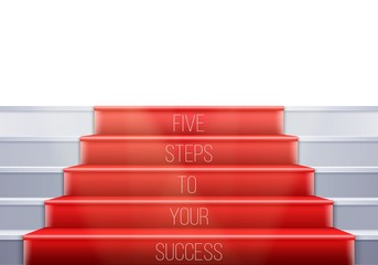 Illustration of Vector Stairs Template. 3D Realistic Vector Winner Stage Stairs with Red Carpet and Bright Light