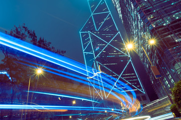 traffic trails in downtown hong kong,china,asia.