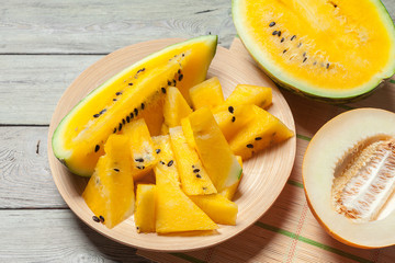 Slice yellow watermelon