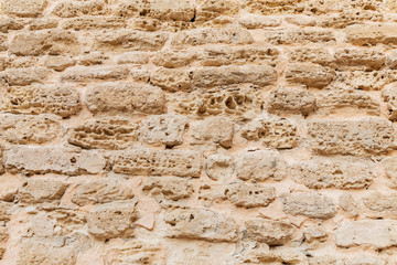 old brick wall of fort, Beautiful coral and limestone brick wall in