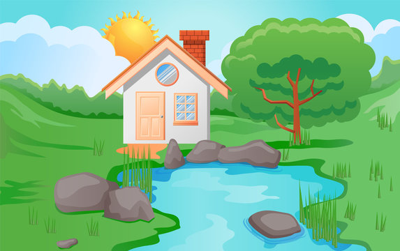Small house surrounded by nature vector image