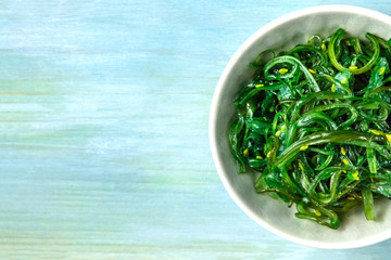 Plate of wakame, sea vegetable, with copy space © laplateresca