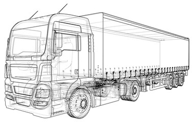 Model trailer truck. Wire-frame. EPS10 format. Vector rendering of 3d.