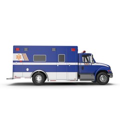 Emergency ambulance car isolated on white. Side view. 3D Illustration
