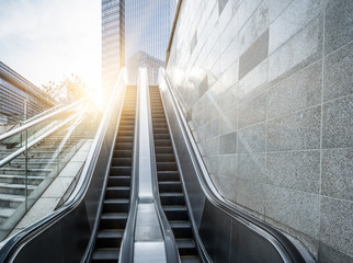 empty escalator in office block area,shanghai,china.