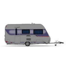 Camping Caravan on white. Side view. 3D illustration