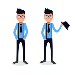 funny and cool cartoon guy in casual clothes, gesturing. Vector illustration, Hipster Style