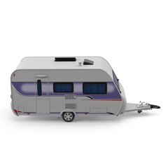Caravan Sleeping trailer isolated on white. Side view. 3D illustration