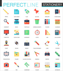 Vector set of flat Stationery icons.
