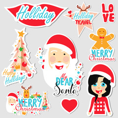 Set of stickers, pins, patches and badges vector illustration. Planner stickers. Flat design cute stickers for mobile messages, chat, social media, online communication, networking, web design