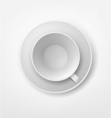 Vector object : white mug and saucer, isolation on the white background. Top view . 3d illustration. Element for design.