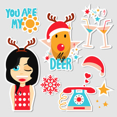 Fototapeta na wymiar Set of stickers, pins, patches and badges vector illustration. Planner stickers. Flat design cute stickers for mobile messages, chat, social media, online communication, networking, web design