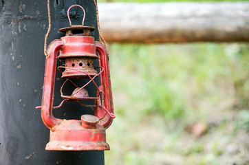 Close-Up of Metallic Oil Lantern