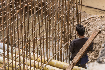 no safety worker danger at metal wire workplace with care of labor problem concept