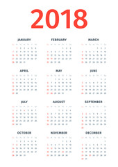Calendar for 2018 with noted US holidays