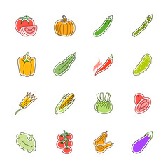Vegetables icons - Tomato, cucumber and chili