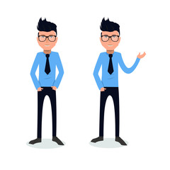 funny and cool cartoon guy in casual clothes, gesturing. Vector illustration, Hipster Style