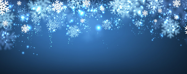 Blue winter banner with snowflakes.