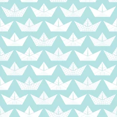 Seamless Pattern White Paperboats Pattern Blue © Jan Engel