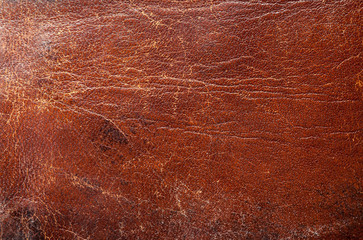 Fototapety  Old shabby brown leather fragment, abstract texture