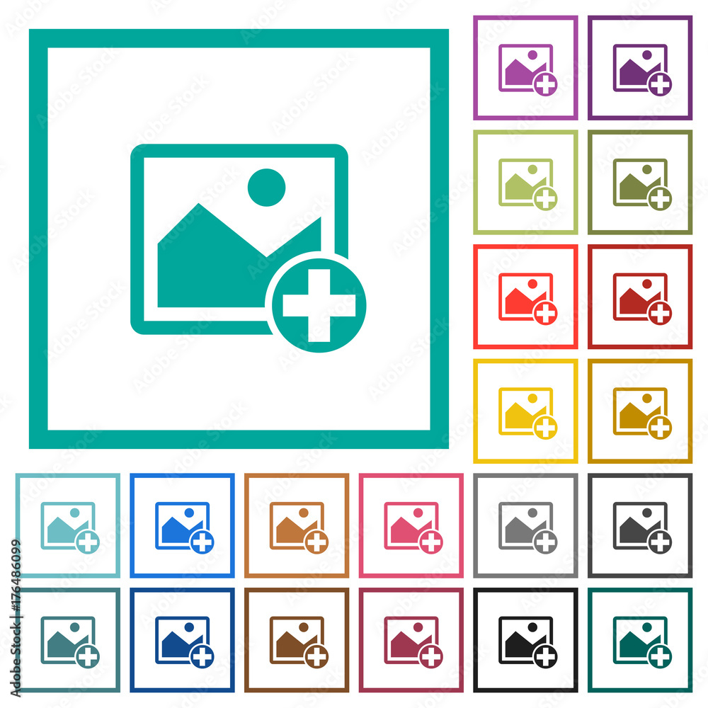 Aufkleber add new image flat color icons with quadrant frames