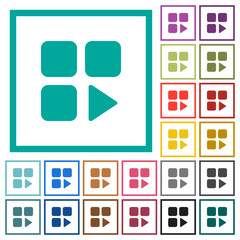 Component play flat color icons with quadrant frames