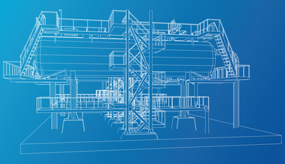 Wire-frame Oil and Gas industrial equipment. Tracing illustration of 3d.