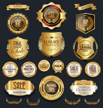 Gold and silver shields laurel wreaths and badges collection 
