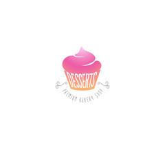 Bakery logo. Cupcakes and desserts sweet shop emblem.