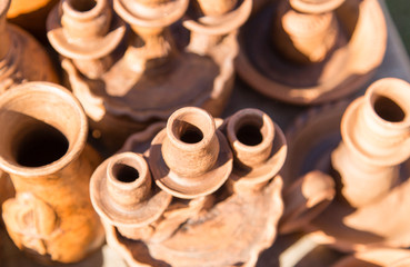 pottery on the table as a background
