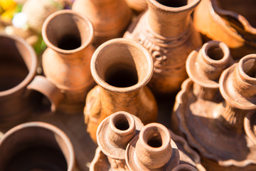 pottery on the table as a background