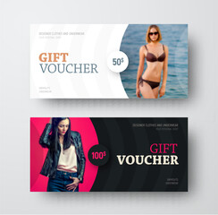 Vector gift voucher design with a semicircle for a photo - obrazy, fototapety, plakaty