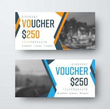 Vector gift voucher template with abstract colored lines and place for photo