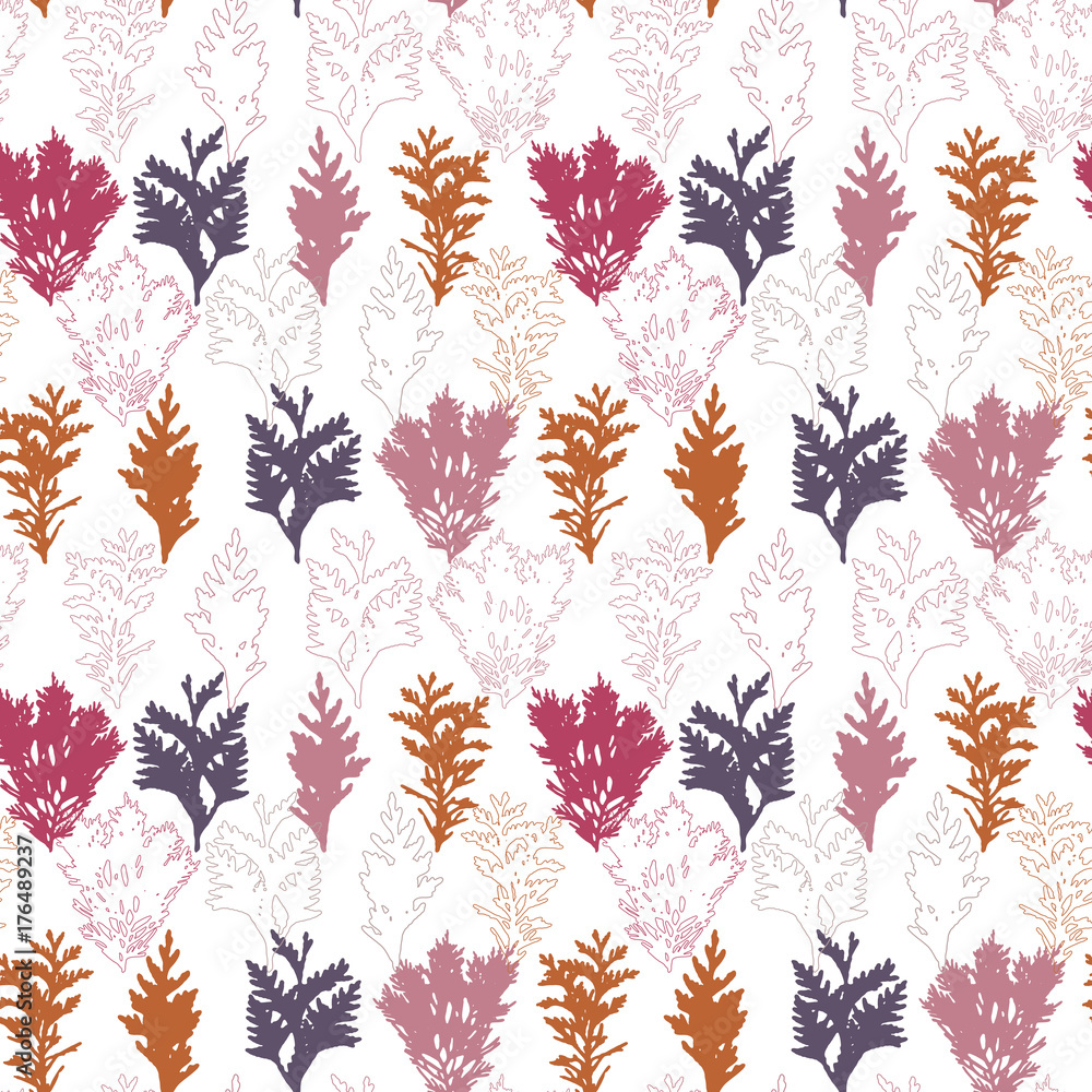 Poster floral vector seamless pattern with evergreen fur or pine tree twigs and branches on white backgroun