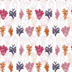 Floral vector seamless pattern with evergreen fur or pine tree twigs and branches on white background.